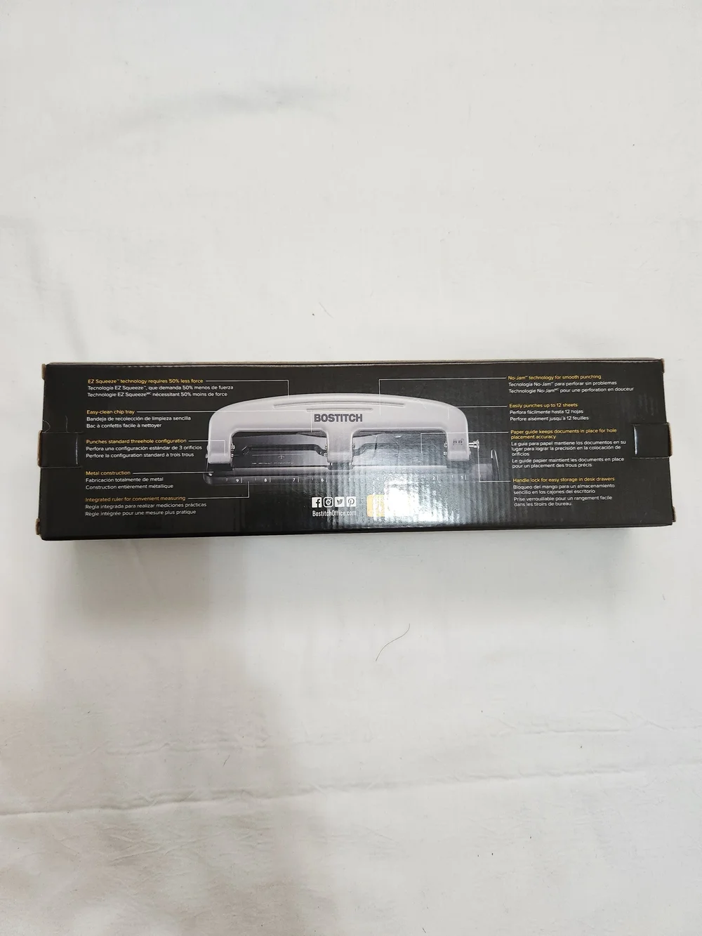 Bostitch White Three-Hole Punch - Heavy Duty, 12-Sheet Capacity